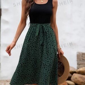 SHEIN Black Top with Green Polka Dot Skirt